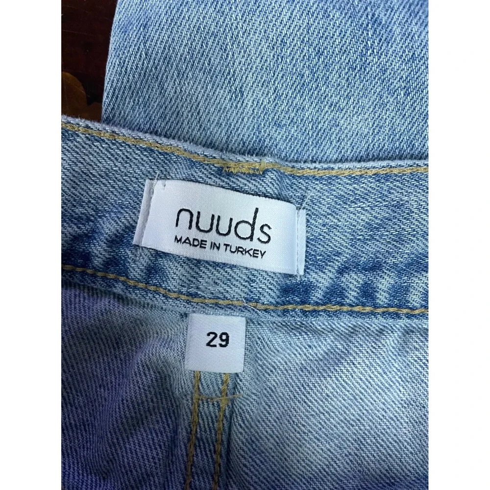 nuuds Curvy High Waisted Straight Leg Distressed Jeans Light Wash Blue Grunge 29